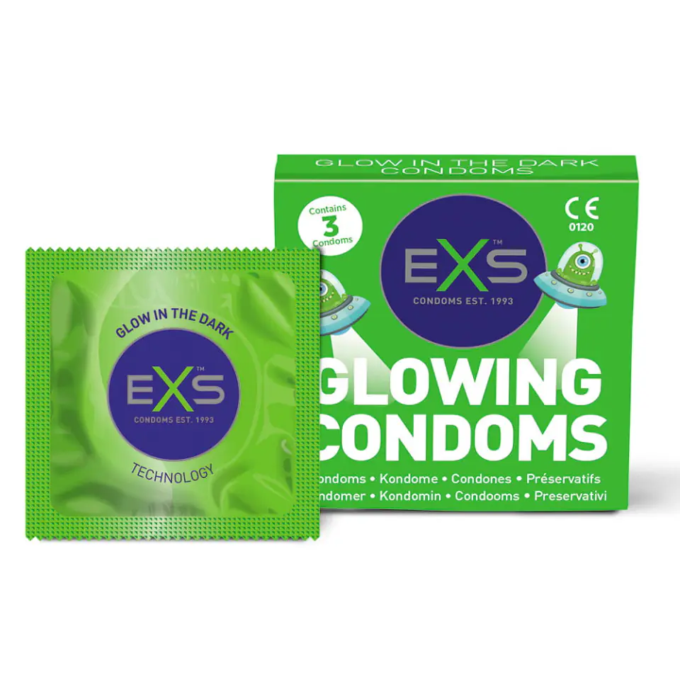 ⁨EXS Glowing Condoms prezerwatywy świecące w ciemności 3szt.⁩ w sklepie Wasserman.eu