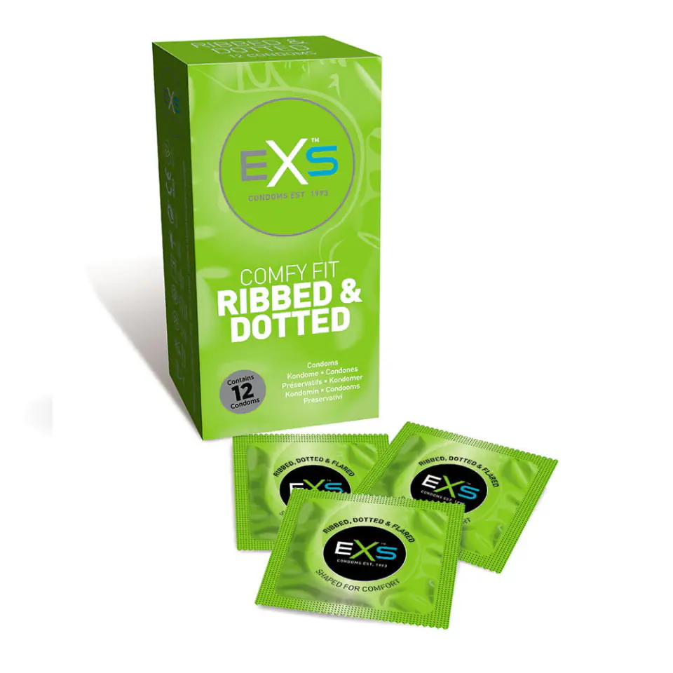 EXS Comfy Fit Ribbed Dotted Condoms prążkowane prezerwatywy z wypustkami 12szt. w sklepie Wasserman.eu
