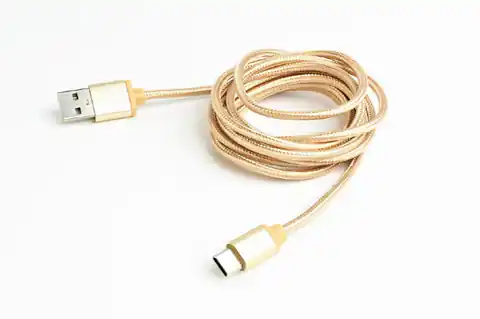 ⁨Kabel USB Typ-C oplot tekstylny/1.8m/złoty⁩ w sklepie Wasserman.eu
