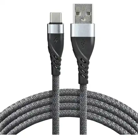 ⁨Kabel USB -> USB-C 1m 3A pleciony szary EVERACTIVE (CBB-1CG)⁩ w sklepie Wasserman.eu