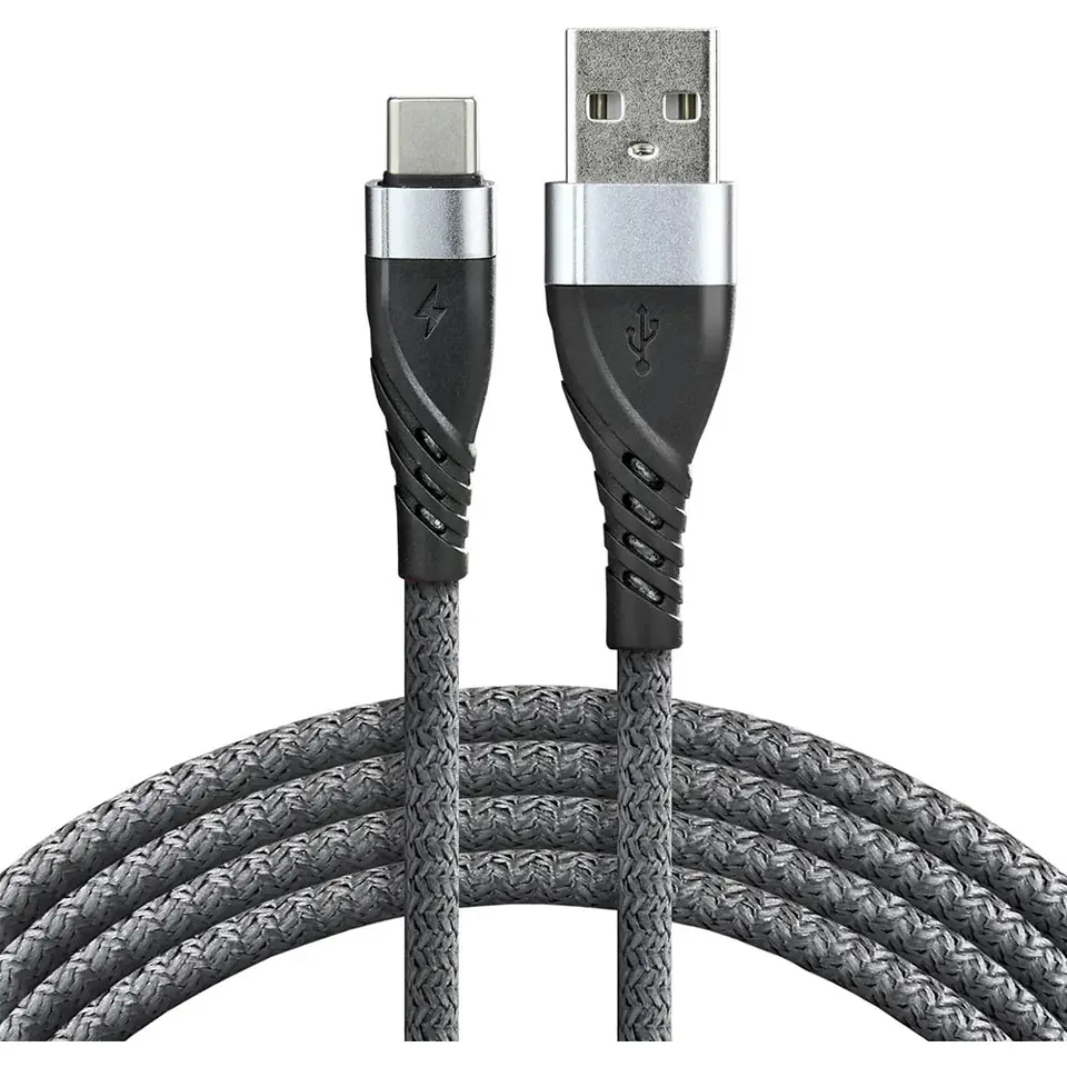 ⁨Kabel USB -> USB-C 1m 3A pleciony szary EVERACTIVE (CBB-1CG)⁩ w sklepie Wasserman.eu