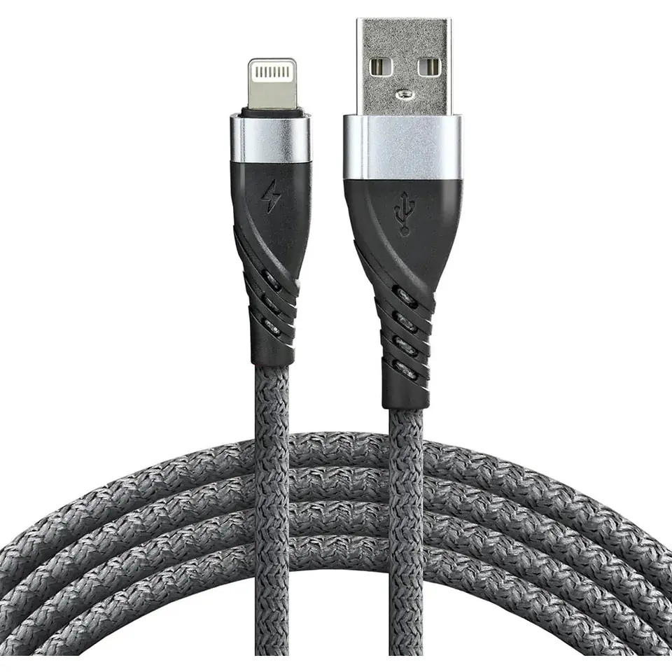 ⁨Kabel USB -> Lightning 1m 2,4A pleciony szary EVERACTIVE (CBB-1IG)⁩ w sklepie Wasserman.eu