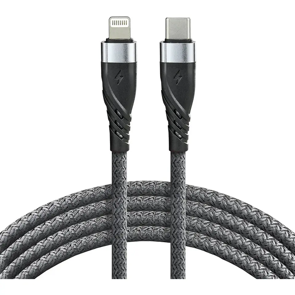 ⁨Kabel USB-C -> Lightning 1m 20W pleciony szary EVERACTIVE (CBB-1CIG)⁩ w sklepie Wasserman.eu