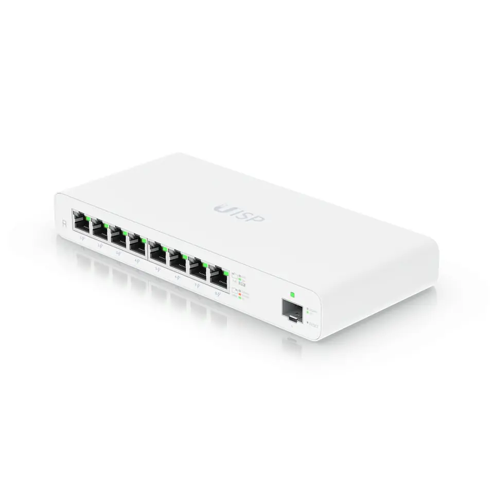 ⁨UBIQUITI UISP-R-EU GIGABIT POE ROUTER FOR MICROPOP APPLICATIONS, 8X GBE RJ45 PORTS WITH PASSIVE POE, 1X SFP, 110W⁩ w sklepie Wasserman.eu