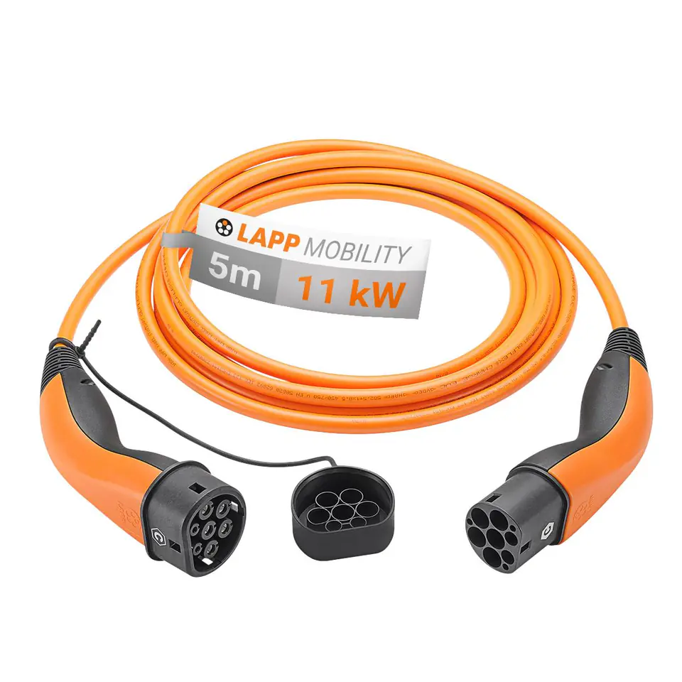 ⁨Kabel EV PHEV Type 2 LAPP 11kW 20A pomarańczowy 5m⁩ w sklepie Wasserman.eu