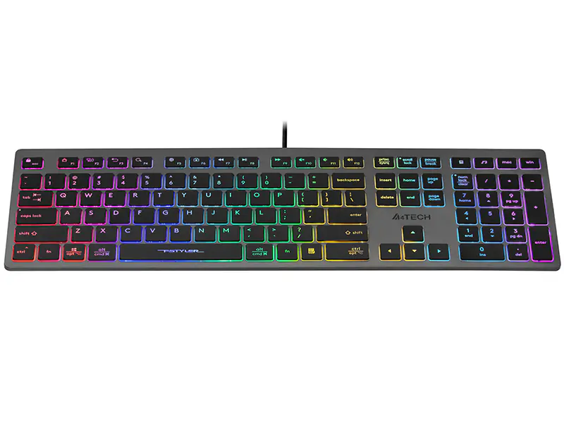 ⁨A4Tech FSTYLER FX60H (Neon Backlit) keyboard USB QWERTY Black, Grey⁩ at Wasserman.eu