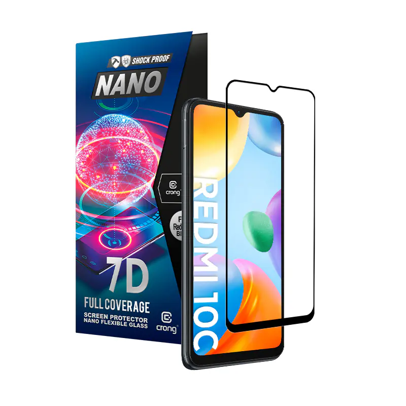 ⁨Crong 7D Nano Flexible Glass – Niepękające szkło hybrydowe 9H na cały ekran Xiaomi Redmi 10C⁩ w sklepie Wasserman.eu
