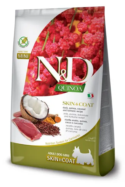 ⁨FARMINA N&D QUINOA DOG SKIN&COAT, DUCK, COCONUT ADULT MINI 800g⁩ at Wasserman.eu