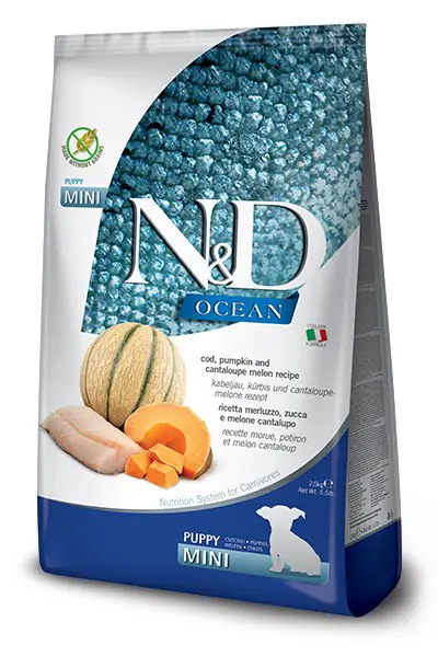 ⁨FARMINA N&D OCEAN DOG COD, PUMPKIN & CANTALOUPE MELON PUPPY MINI 800g⁩ at Wasserman.eu