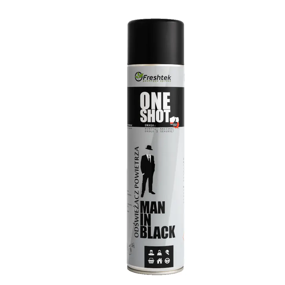 ⁨Freshtek One Shot Man in Black 600ml - odświeżacz powietrza⁩ w sklepie Wasserman.eu