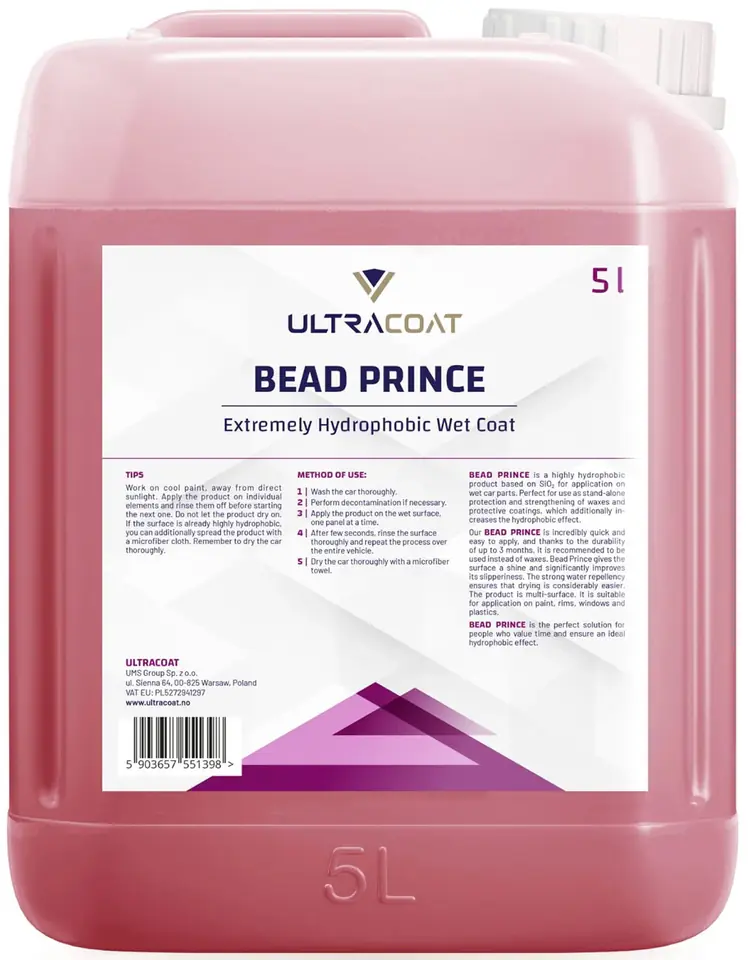 ⁨Ultracoat Bead Prince 5L - powłoka ochronna do stosowania na mokry lakier⁩ w sklepie Wasserman.eu