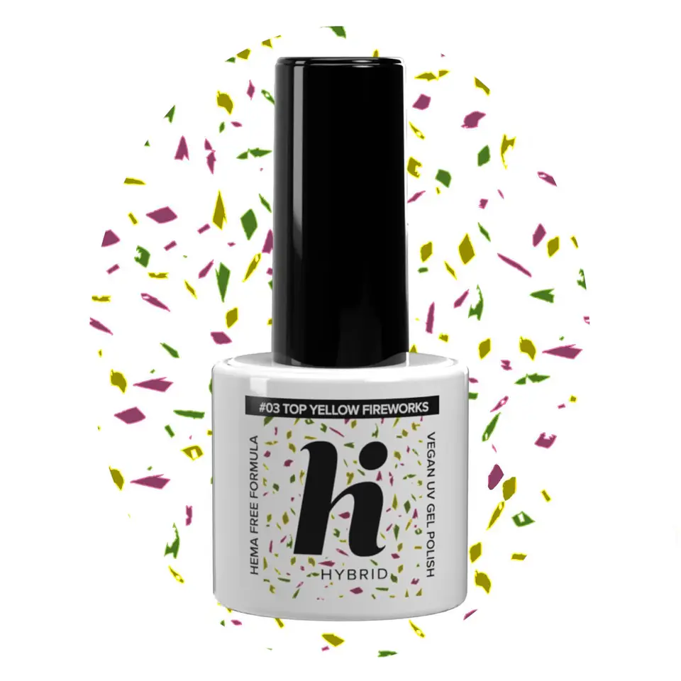 ⁨Hi Hybrid HEMA Free Top na lakier hybrydowy No Wipe #03 Yellow Fireworks 5ml⁩ w sklepie Wasserman.eu