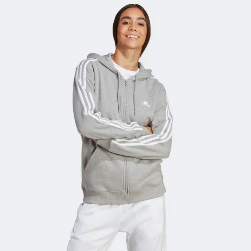 ⁨Bluza adidas 3 Stripes Full-Zip R HD W (kolor Szary/Srebrny, rozmiar XS)⁩ w sklepie Wasserman.eu