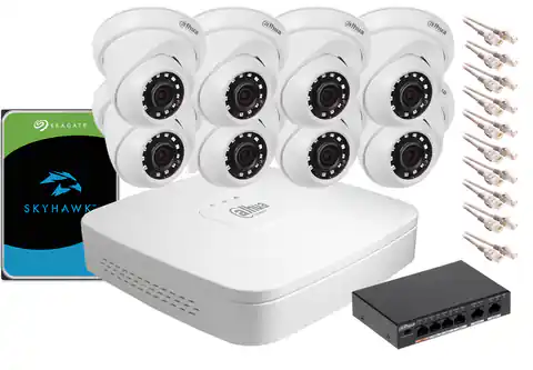 ⁨Zestaw monitoringu IP Dahua NVR 1TB 8 kamery kopułowe 2MPx⁩ w sklepie Wasserman.eu