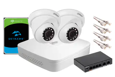 ⁨Zestaw monitoringu IP Dahua NVR 1TB 2 kamery kopułowe 2MPx⁩ w sklepie Wasserman.eu