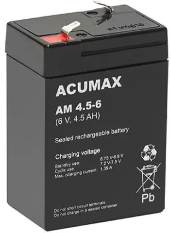 ⁨Akumulator AGM ACUMAX serii AM 6V 4,5Ah⁩ w sklepie Wasserman.eu