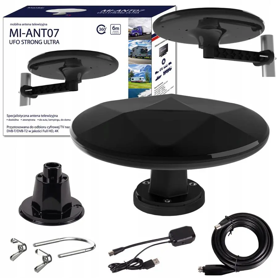 ⁨Antena DVB-T2 Mistral MI-ANT07 UFO - CZARNA⁩ w sklepie Wasserman.eu