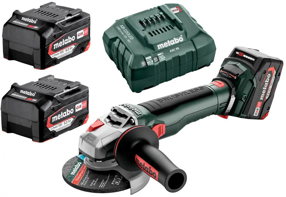 Akumulatorowa szlifierka kątowa Metabo WB 18 LT BL 11-125 Quick 2 x 5,2Ah ładowarka w sklepie Wasserman.eu