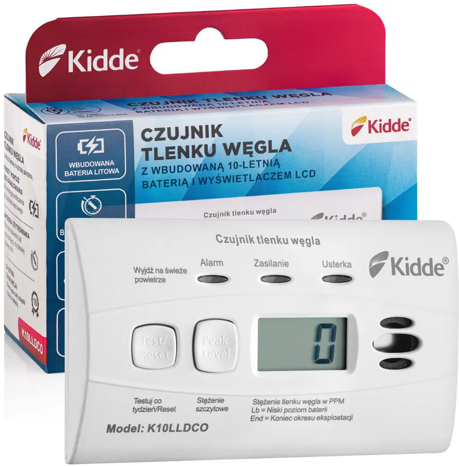 ⁨Czujnik tlenku węgla i czadu LCD K10LLDCO Kidde⁩ at Wasserman.eu