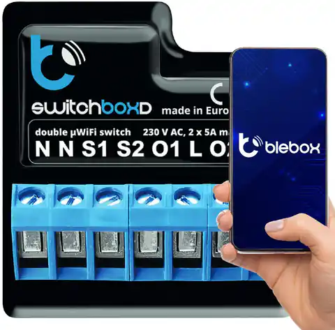 ⁨Blebox switchBoxD przekaźnik WiFi 230V dwukanałowy sterowany z aplikacji⁩ w sklepie Wasserman.eu