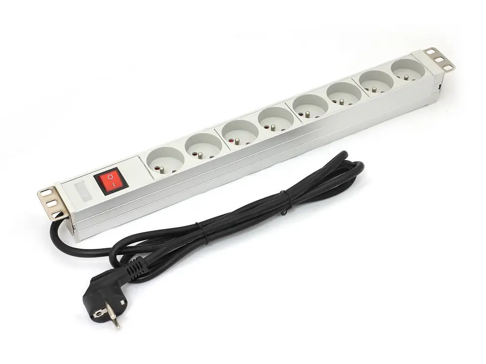 ⁨PDU 19 "rack, 8 slots Type E, Schuko plug, 1.8m cable, aluminum switch⁩ at Wasserman.eu