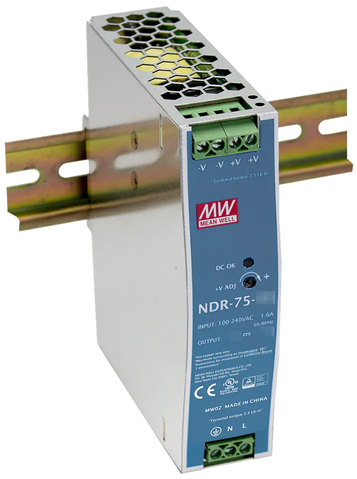 ⁨MEAN WELL NDR-75-48 SWITCHED-MODE POWER SUPPLY FOR DIN RAIL 48V/75W/1.6A⁩ at Wasserman.eu