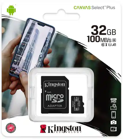 ⁨Karta pamięci Kingston Canvas Select Plus 32GB 100MB microSDHC CL10 UHS-I Card + SD Adapter⁩ w sklepie Wasserman.eu