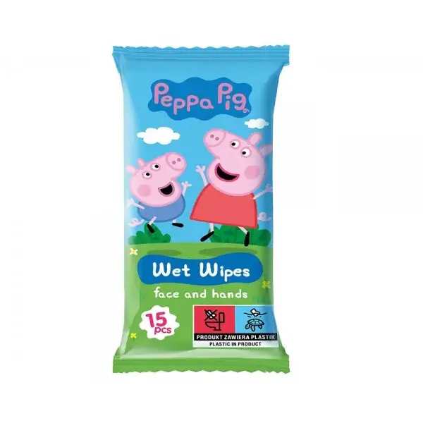 ⁨Peppa Pig Chusteczki nawilżane do twarzy i rąk Truskawka 15szt.⁩ w sklepie Wasserman.eu