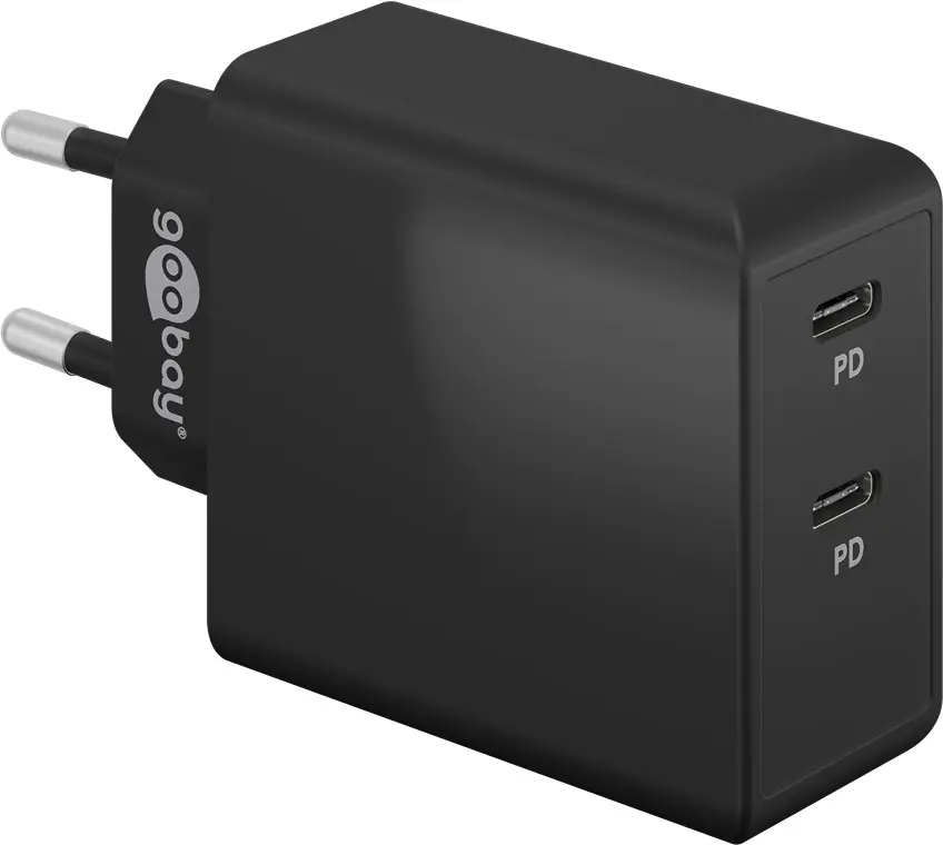 ⁨Ładowarka sieciowa 2x USB-C 36W PD Goobay CZARNA⁩ w sklepie Wasserman.eu