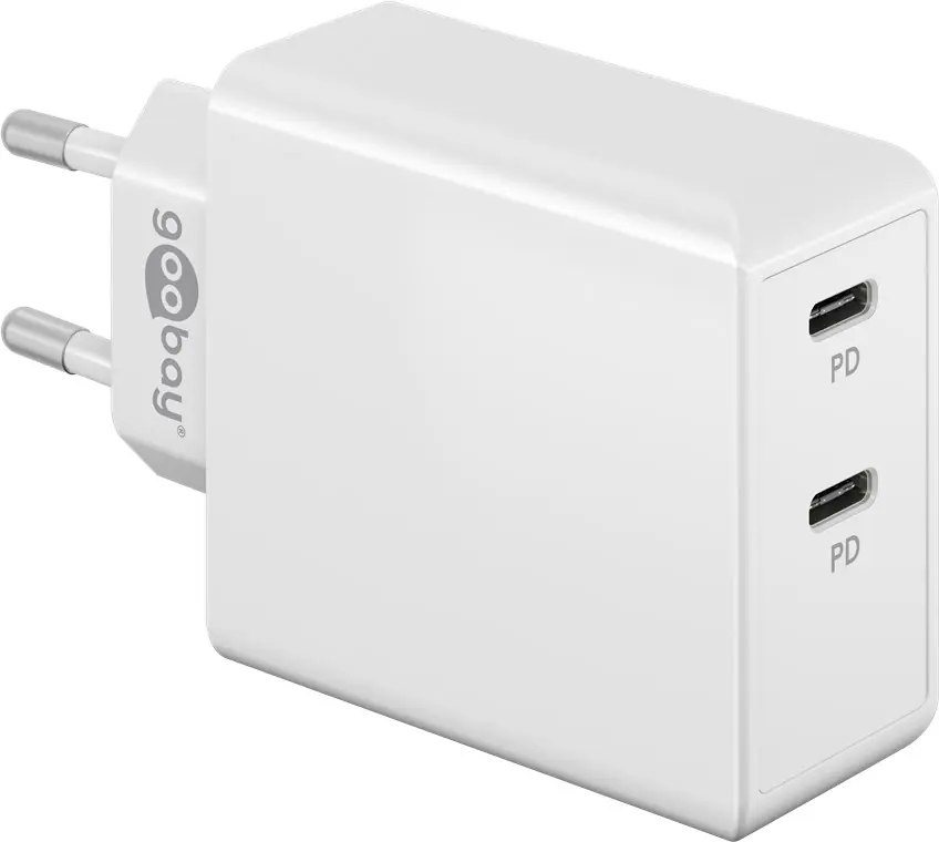 ⁨Ładowarka sieciowa 2x USB-C 36W PD Goobay BIAŁA⁩ w sklepie Wasserman.eu