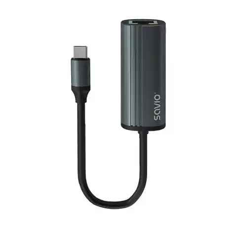 ⁨SAVIO Adapter USB-C 3.1 Gen.1 (M) to RJ-45 Gigabit Ethernet (F), 1000 Mbps, AK-56, grey⁩ at Wasserman.eu