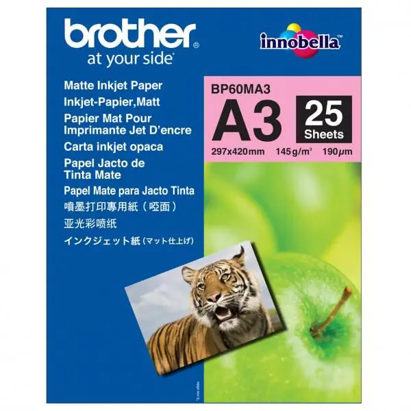 ⁨Brother Photo Matt Paper, BP60MA3, foto papier, matowy, biały, A3, 145 g/m2, 25 szt., atrament⁩ w sklepie Wasserman.eu