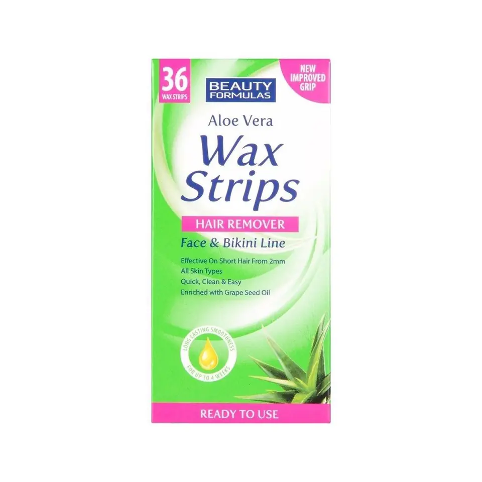 ⁨BEAUTY FORMULAS Wax Strips Hair Remover plastry do depilacji twarzy i okolic bikini Aloe Vera 36szt.⁩ w sklepie Wasserman.eu