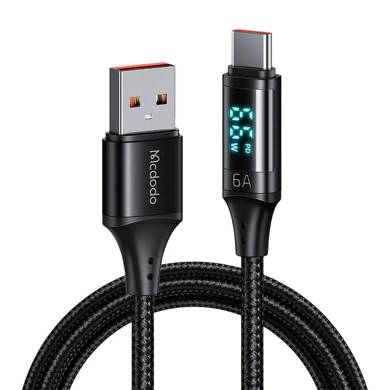 ⁨Kabel USB do USB-C Mcdodo CA-1080 z wyświetlaczem, 66W, 6A, 1.2m (czarny)⁩ w sklepie Wasserman.eu