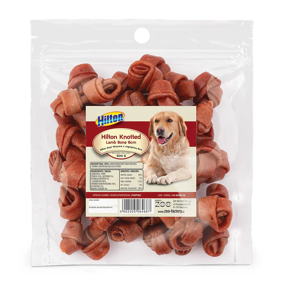 ⁨HILTON Knotted Lamb Bone 6 cm - dog chew - 500g⁩ at Wasserman.eu