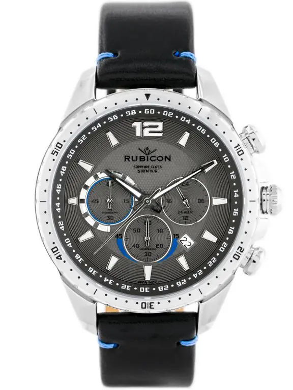 ⁨ZEGAREK MĘSKI RUBICON RNCD98 - CHRONOGRAF (zr095c) black/silver⁩ w sklepie Wasserman.eu