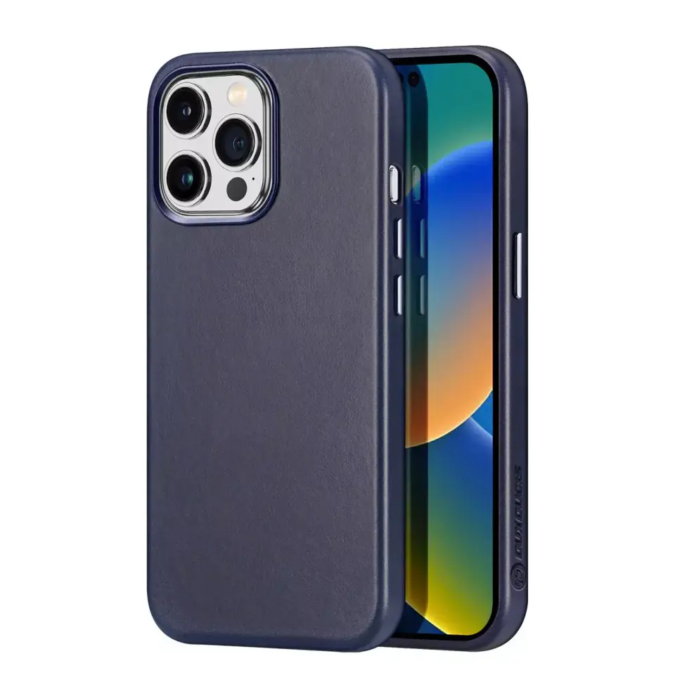 ⁨Dux Ducis Naples etui iPhone 14 Pro magnetyczny skórzany pokrowiec MagSafe niebieskie⁩ w sklepie Wasserman.eu