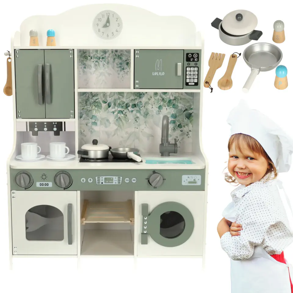 ⁨Kuchnia dla dzieci drewniana MDF LULILO SALIKO z ekspresem 85cm⁩ w sklepie Wasserman.eu