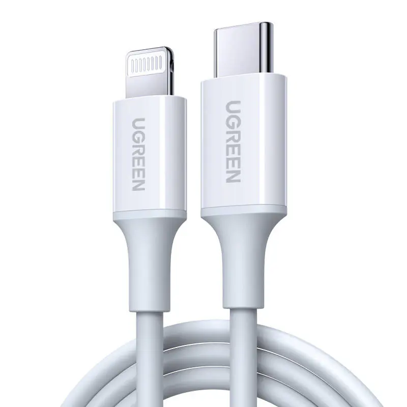 ⁨Kabel ładowania USB-C do Lightning UGREEN, PD 3A, 0,5m (biały)⁩ w sklepie Wasserman.eu