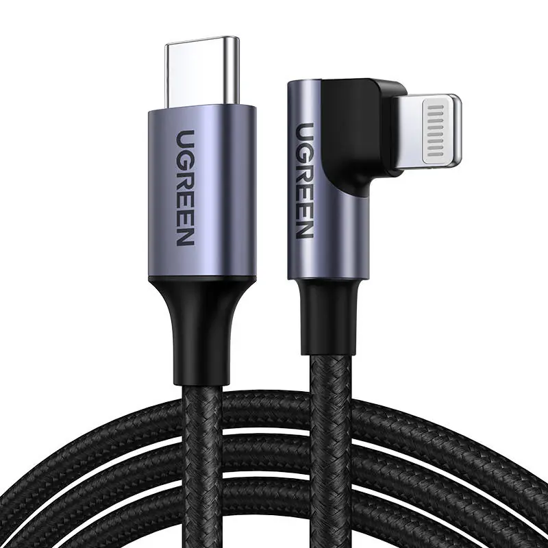 ⁨Kabel Lightning do USB-C kątowy UGREEN US305, PD, 3A, 1m (czarny)⁩ w sklepie Wasserman.eu