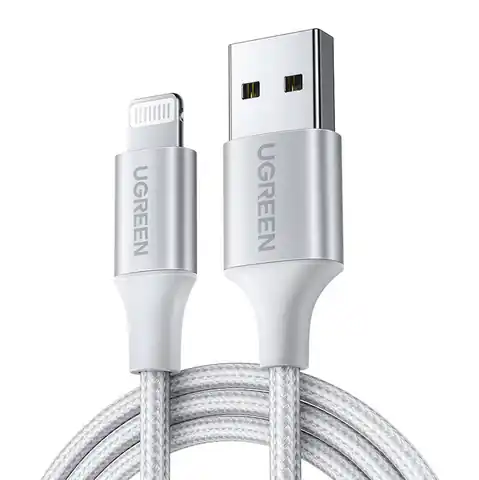 ⁨Kabel Lightning do USB UGREEN 2.4A US199, 1.5m (srebrny)⁩ w sklepie Wasserman.eu