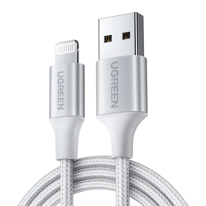 ⁨Kabel Lightning do USB UGREEN 2.4A US199, 2m (srebrny)⁩ w sklepie Wasserman.eu