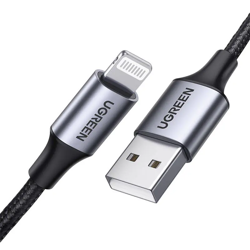 ⁨Kabel Lightning do USB UGREEN 2.4A US199, 1.5m (czarny)⁩ w sklepie Wasserman.eu