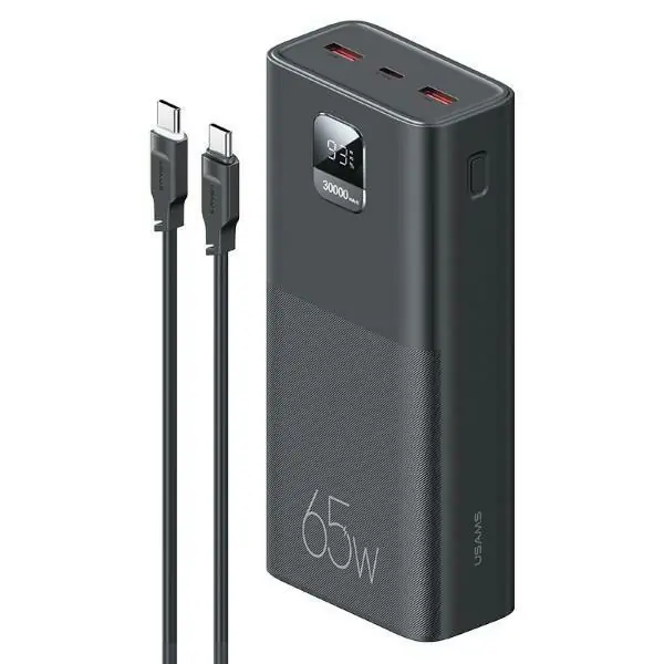 ⁨USAMS Powerbank PB68 30000mAh 65W QC3.0+PD Fast Charge + kabel USB-C/USB-C 100W czarny/black ATXLOGTC01 (US-CD185)⁩ w sklepie Wasserman.eu