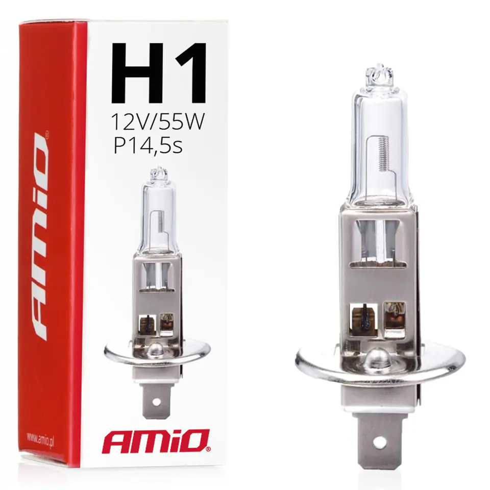 ⁨Żarówka halogenowa h1 12v 55w filtr uv (e8) amio-01484⁩ w sklepie Wasserman.eu