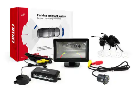 ⁨Zestaw czujników parkowania tft01 4,3" z kamerą hd-308-led 4 sensory białe⁩ w sklepie Wasserman.eu