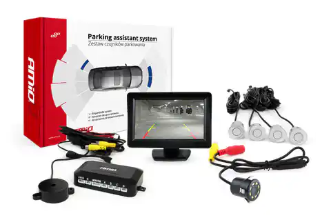 ⁨Zestaw czujników parkowania tft01 4,3" z kamerą hd-308-led 4 sensory srebrne⁩ w sklepie Wasserman.eu
