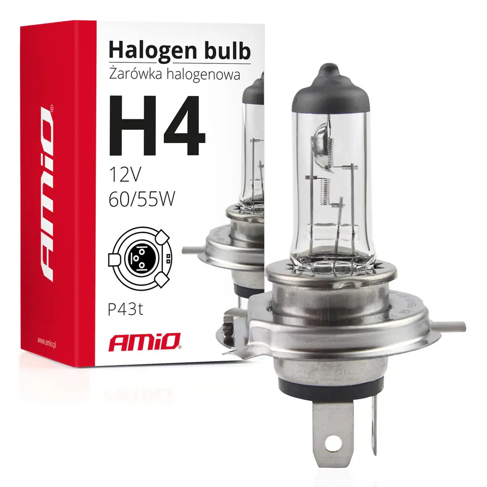 ⁨Żarówka halogenowa h4 12v 60/55w filtr uv (e4) amio-01268⁩ w sklepie Wasserman.eu