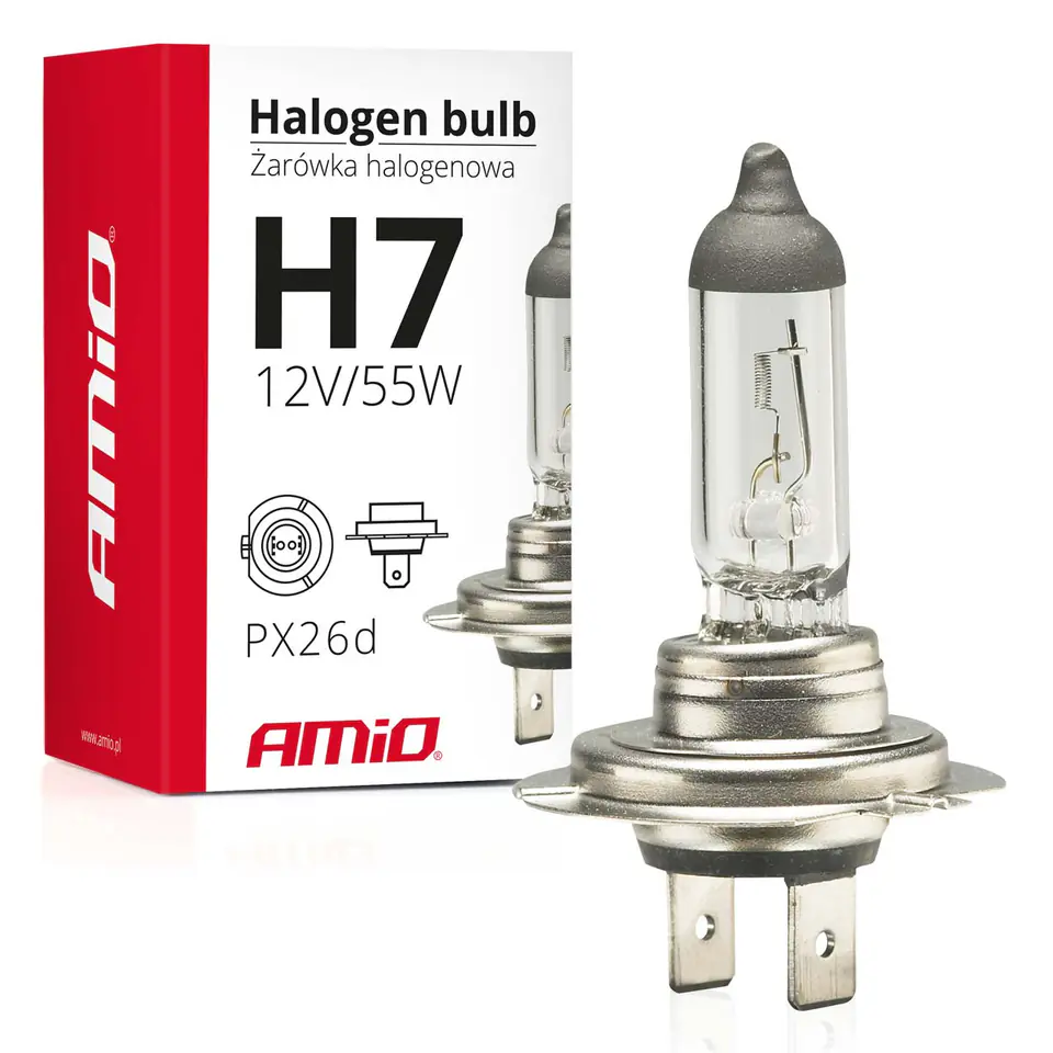 ⁨Żarówka halogenowa h7 12v 55w filtr uv (e8) amio-01156⁩ w sklepie Wasserman.eu