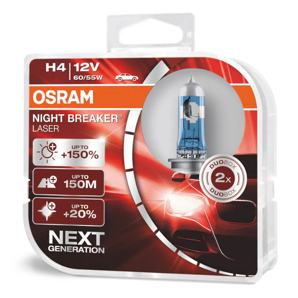 ⁨O-64193NL-HCB Halogen Bulbs Osram H4 12V 60/55W P43t Night Breaker Laser +150%/2pcs⁩ at Wasserman.eu